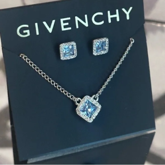Givenchy Blue and Silver Square Earrings and necklace set - Picture 3 of 5